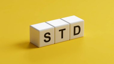 Cinsel yolla bulaşan cinsel yolla bulaşan enfeksiyon metni ahşap küplerde. Tıbbi kavram. Ahşap küplere yakın çekim, sarı arka planda 3D iş konsepti..