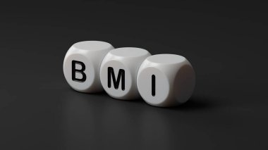 Küpler siyah arkaplanda BMI (Kütle İndeksi) 3D oluşturur.