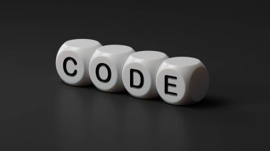 Ahşap zarlara yakın, siyah arkaplandaki 3D İş Konsepti..