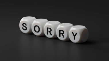 Kelime kavramı. Pişmanlık, Pişmanlık, Pişmanlık, Hata, Hata, Suçluluk ve Bağışlanma İsteme Mesajı. Kesik kağıtla yazılmış sözlerle kavram. Siyah arkaplanda 3B görüntüleme.