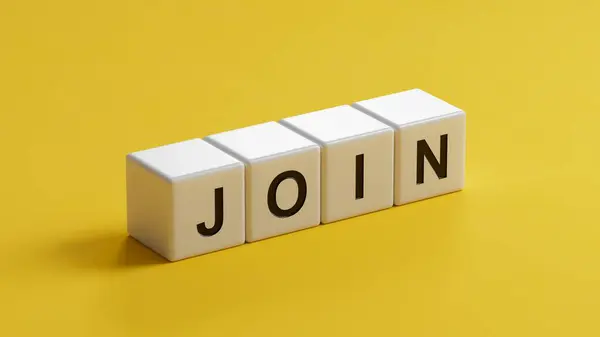 KONUŞMA iş sözcüğüne sahip ahşap küpler. Tahta küplere yakın, sarı arkaplanda 3D İş Konsepti..