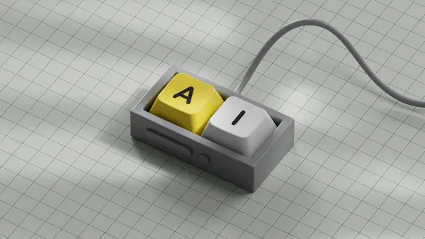 AI ART iş sözcüğüyle bilgisayar klavyesi tuşları. Bilgisayar klavye tuşlarına yakın plan, beyaz arkaplanda 3D İş Konsepti.