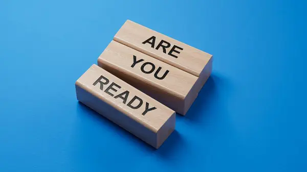 Hazır mısın sembol? Kavramsal kelime. Hazır mısın? İş ve Konsept hazır mı. Mavi arkaplanda 3D kopyala.