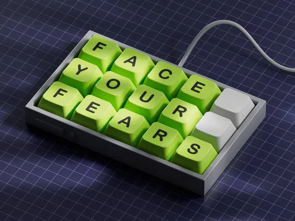 Korku sembolünle yüzleş. Bilgisayar klavyesinin tuşlarında 