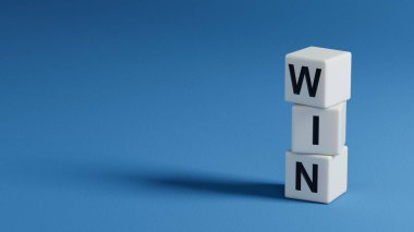 Tahta elementlerle kazan. İş için. Strateji. Ahşap elementlerin kapatılması, mavi arkaplanda 3D İş Konsepti.