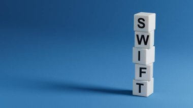 Ahşap elementlere yakın ahşap elementler, mavi arka planda 3D İş Konsepti.