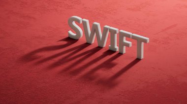 3D Charcaters 'ın hızlı iş dünyasının gölgesi. 3D Charcaters' ın gölgesine yakın çekim. Kırmızı arka planda 3D iş konsepti..