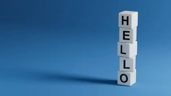 Pürüzsüz bir modern yazı tipi kullanarak Hello 'nun İngilizce üç boyutlu illüstrasyonu. Dijital ve basılı medya elementleri için mükemmel bir sıcak karşılama ve dostça karşılamayı sembolize eder..