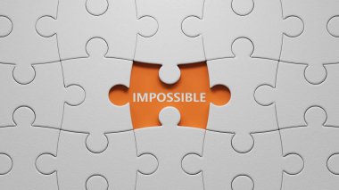 İmkânsız. Yazılışı eksik olan beyaz yapboz parçaları turuncu arkaplanda, üzerinde eksik düğmeleri olan beyaz yapboz parçaları üzerinde yatıyordu..