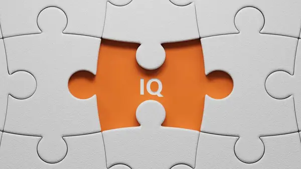 IQ konsepti. Soruların ve cevapların kısaltması ya da test edicinin ya da kalite mühendisinin işi. Beyaz yapboz parçalarını turuncu arkaplandaki 3D İş Konsepti ile kapat..