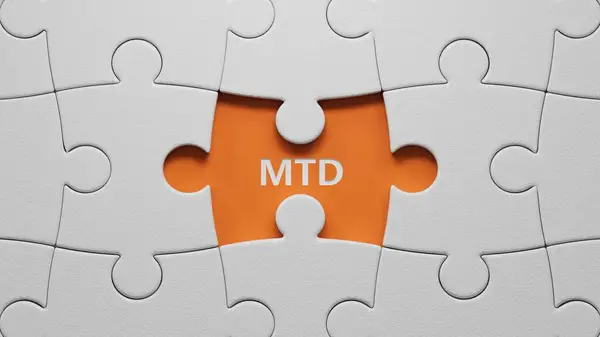 Kayıp parçalarla birlikte MTD konsepti. Eksik parçalı beyaz yapboz parçalarına yakından bakın. Turuncu arkaplanda 3D İş Konsepti..