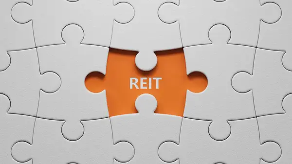 Kelime reit on the white puzzle piece with missing space. Eksik parçalı beyaz yapboz parçalarına yakın çekim, turuncu arkaplanlı Business Concept3D.