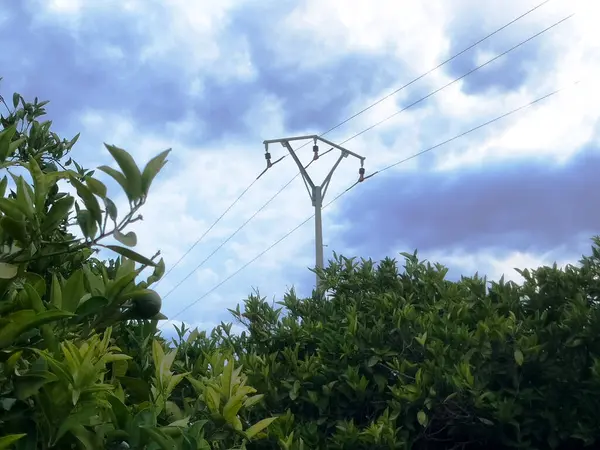 yüksek voltaj kulesi, elektrik direği, mavi gökyüzü, güç, elektrik ve bulutlar. 
