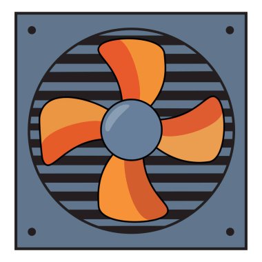 Gri kare kaplama içinde turuncu bıçaklar içeren bir bilgisayar fanı veya egzoz vantilatörünün vektör çizimi