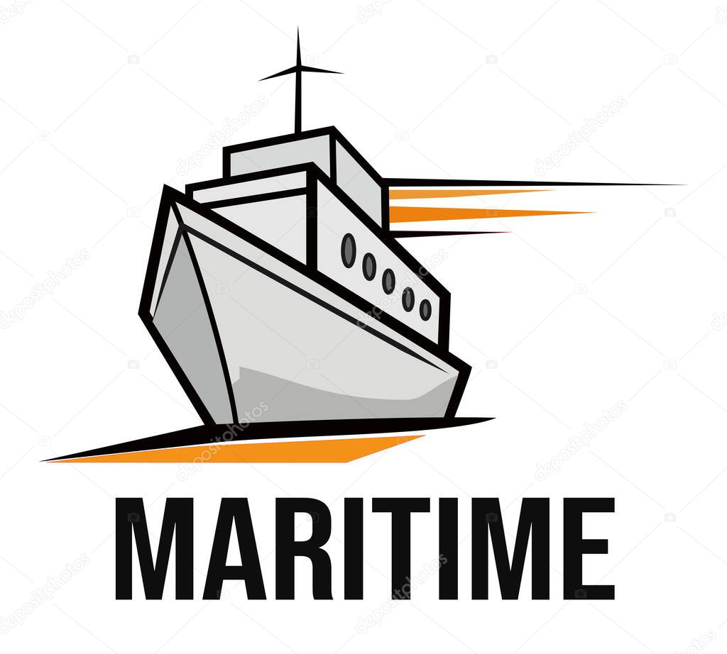 A ship logo with speed lines and maritime text, signifying fast ocean transport and shipping.