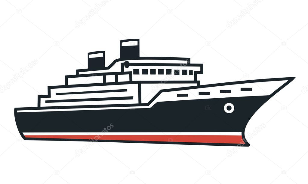 A cruise ship logo with a red trim, ideal for travel, luxury vacations, and ocean voyages.
