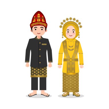 Aceh Geleneksel Giysi Vektörü İllüstrasyon Endonezya Kültür Karakteri