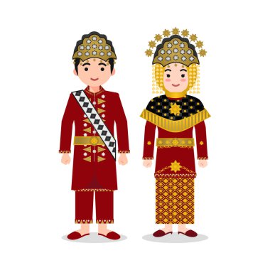 Bangka Belitung Geleneksel Giysi Vektörü İllüstrasyon Endonezya Kültür Karakteri