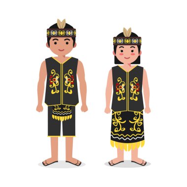 Kalimantan Barat Geleneksel Giysi Vektörü İllüstrasyon Endonezya Kültür Karakteri