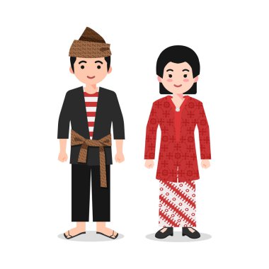 Jawa Timur Geleneksel Giysi Vektörü İllüstrasyon Endonezya Kültür Karakteri