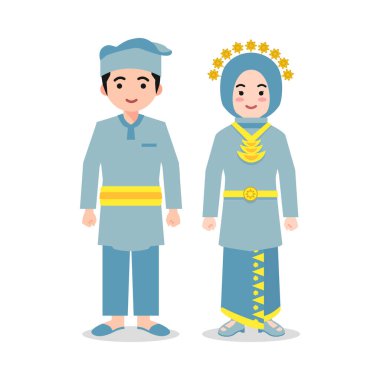 Riau Geleneksel Kıyafet Vektörü İllüstrasyon Endonezya Kültür Karakteri
