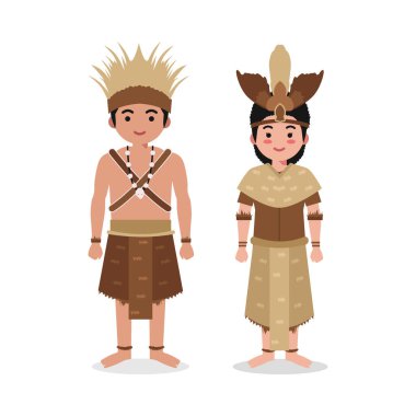 Papua Geleneksel Giysi Vektörü İllüstrasyon Endonezya Kültür Karakteri