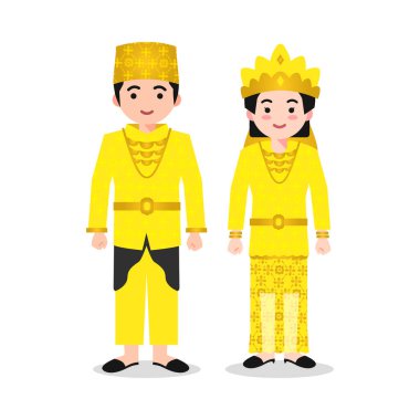 Sulawesi Tengah Geleneksel Giysi Vektörü İllüstrasyon Endonezya Kültür Karakteri