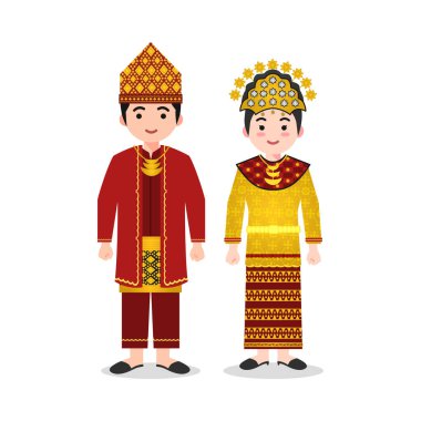 Sumatera Selatan Geleneksel Giysi Vektörü İllüstrasyon Endonezya Kültür Karakteri