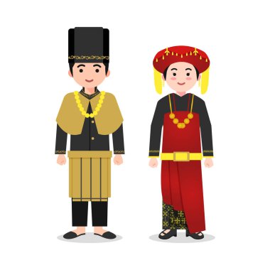 Sumatera Utara Geleneksel Giysi Vektörü İllüstrasyon Endonezya Kültür Karakteri