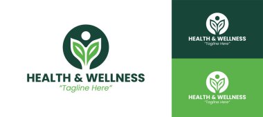 Yeşil ve Yaprak Elementleriyle Modern Sağlık ve Sağlık Logosu Tasarımı