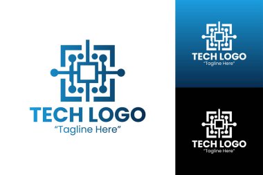Mavi Devreli ve Bağlantılı Modern Teknoloji Logosu Tasarımı
