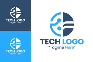 Dijital Devreler ve Simetrik Şekilli Fütürist Teknoloji Logosu