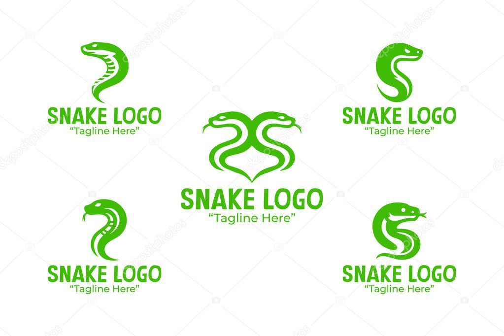 Set of 5 modern minimalist snake logos. Suitable for professional branding, reptile illustration, and wildlife-themed corporate identity.