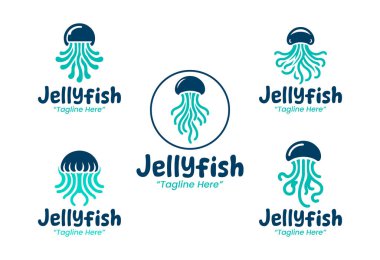 5 modern minimalist denizanası logosu seti. Profesyonel markalaşma, deniz yaban hayatı illüstrasyonu ve deniz temalı şirket kimliği için uygundur..