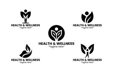 5.5 sağlık ve sağlık logosunun modern profesyonel tarzda toplanması. Klinikler, terapi hizmetleri, fitness markaları ve bütünsel bakım için ideal. Siyah ve Beyaz