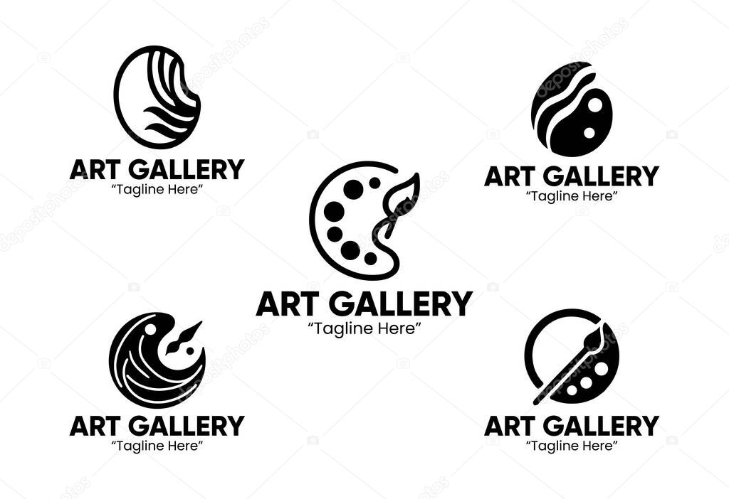 Collection of 5 art gallery logos in modern minimalist style. Great for creative gallery, exhibition brand, modern museum, and art showcase. Black and White