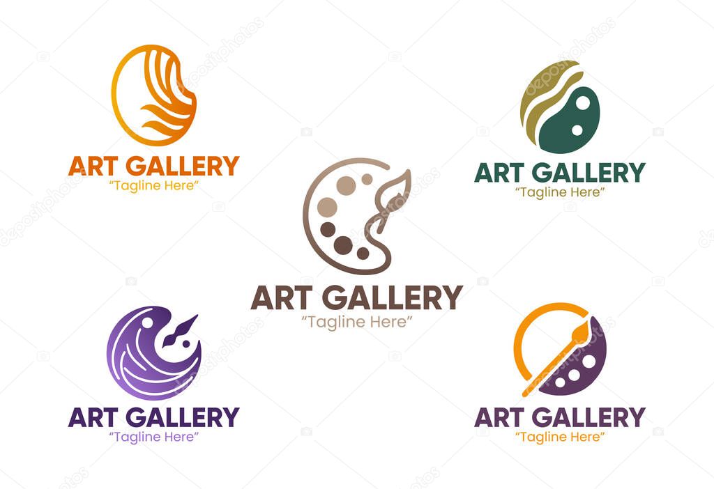 Collection of 5 art gallery logos in modern minimalist style. Great for creative gallery, exhibition brand, modern museum, and art showcase.