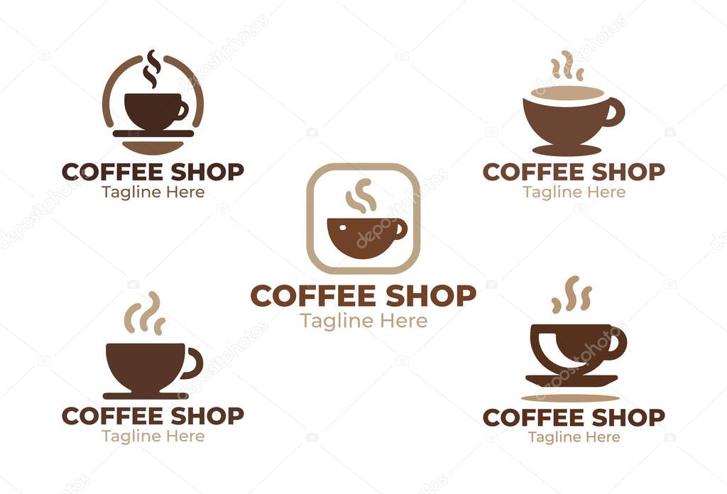 Collection of 5 coffee shop logos in modern minimalist style. Ideal for cafes, coffee houses, barista branding, and professional beverage business identity