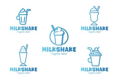 Modern minimalist tarzda 5 milkshake logosu. Milkshake dükkanları, tatlı dükkanları ve yiyecek markaları için mükemmel. Prim, lezzetli ve şeften esinlenilmiş milkshake marka kimlik isteyen profesyonel şirketler için harika..