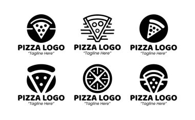 Modern minimalist bir konseptte 6 pizza logosu. Pizzacılar, İtalyan restoranları, gıda markaları ve aşçılık işleri için uygun. Prim, lezzet ve şeften esinlenilmiş kimlik arayan profesyonel şirketler için tasarlandı..
