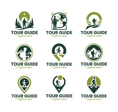Seyahat acenteleri, turizm şirketleri ve macera şirketleri için 9 profesyonel tur rehberi logosu tasarımı.