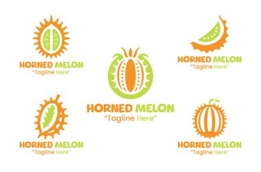 5 boynuzlu kavun logosu koleksiyonu markalaşma, ambalaj ve kimlik projeleri için uygun egzotik meyve markalaştırma logosu koleksiyonu.