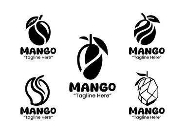 Markalaşma, ambalaj ve kimlik projeleri için uygun 5 adet mango logosu koleksiyonu. Çok yönlü markalaşma uygulamaları için siyah-beyaz siluet biçiminde sunulmuştur.