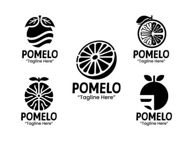 Markalaşma, ambalaj ve kimlik projeleri için uygun 5 adet narenciye aromalı logo koleksiyonu. Çok yönlü markalaşma uygulamaları için siyah-beyaz siluet biçiminde sunulmuştur.