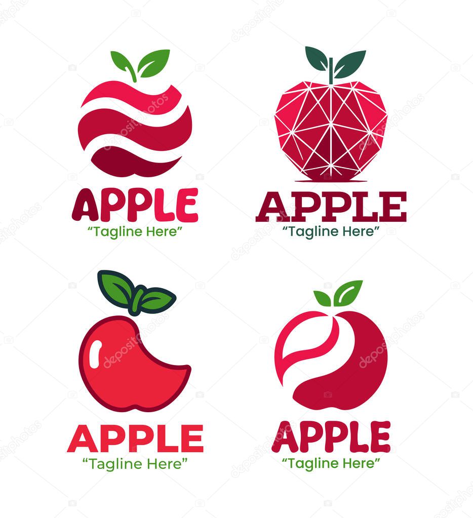 A collection of 4 red apple logo set classic fruit branding logo collection suitable for branding, packaging, and identity projects.