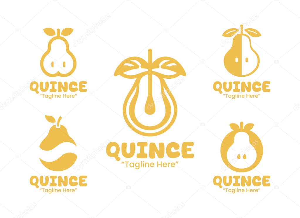 A collection of 5 quince logo set exotic fruit branding logo collection suitable for branding, packaging, and identity projects.