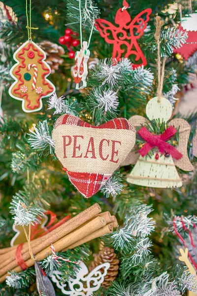 Vintage Christmas Decorations Heart Inscription Peace Stock Picture
