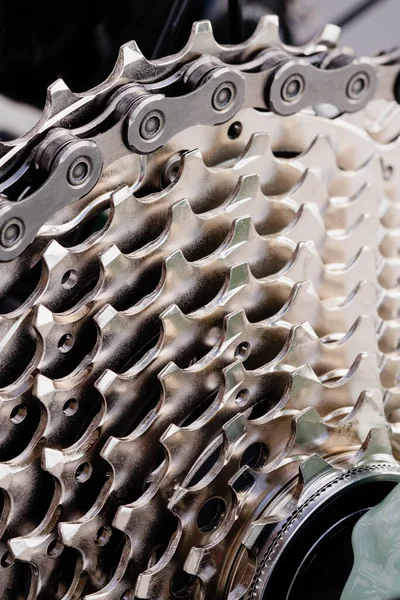 New Bicycle Chain Macro Photo Details Fragment Vertical Stock Picture