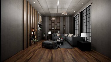 Modern oturma odasının 3 boyutlu resmi