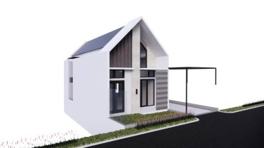 Modern ev mimari projesi çizimi 3 boyutlu illüstrasyon